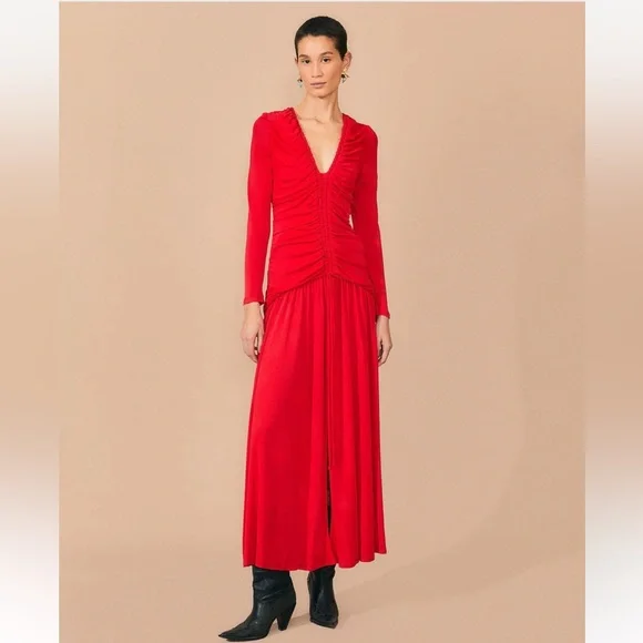 farm rio red long sleeve dress FARM Rio Red Lace Long Sleeve Knit Dress, Red / M